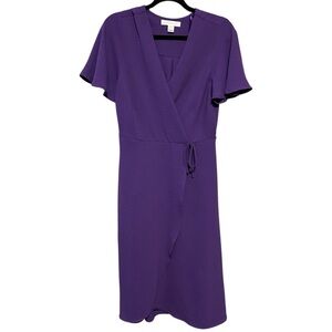 Monteau Los Angeles Purple Midi V-Neck Wrap Dress Sz L Dress